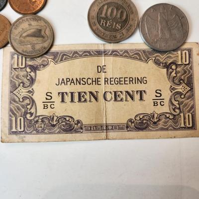 Lot of Foreign Coins & Currency WWII some late 1800's & early 1900's