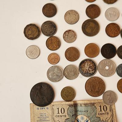 Lot of Foreign Coins & Currency WWII some late 1800's & early 1900's