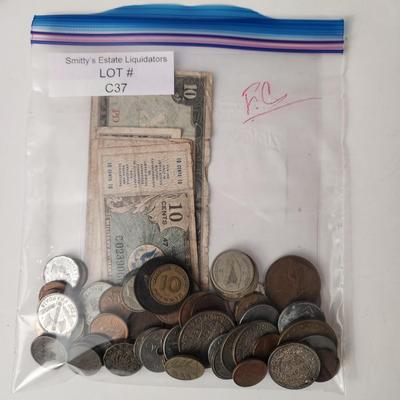 Lot of Foreign Coins & Currency WWII some late 1800's & early 1900's