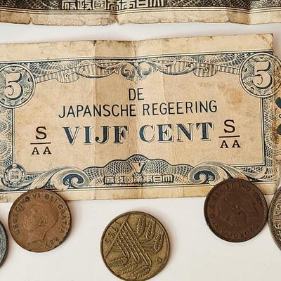 Lot of Foreign Coins & Currency WWII some late 1800's & early 1900's