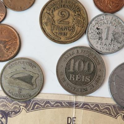 Lot of Foreign Coins & Currency WWII some late 1800's & early 1900's