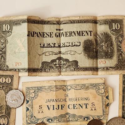Lot of Foreign Coins & Currency WWII some late 1800's & early 1900's