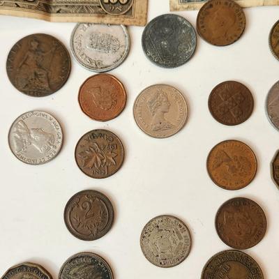 Lot of Foreign Coins & Currency WWII some late 1800's & early 1900's