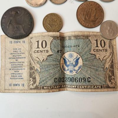 Lot of Foreign Coins & Currency WWII some late 1800's & early 1900's