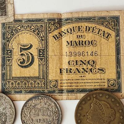 Lot of Foreign Coins & Currency WWII some late 1800's & early 1900's