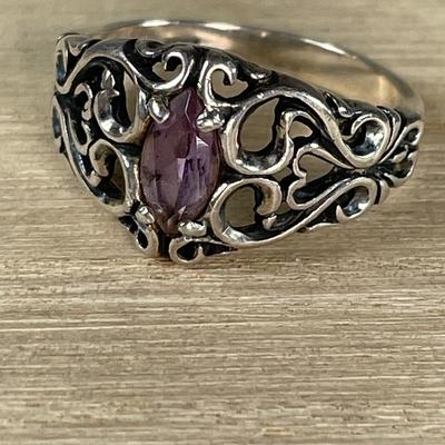 Amethyst Sterling silver filigree Ring 7