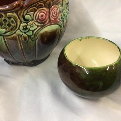 Large Possible Weller Jardiniere, Pink Vase Green Planter