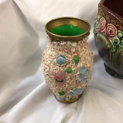 Large Possible Weller Jardiniere, Pink Vase Green Planter