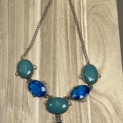 Silver Necklace with Aqua/Blue stones