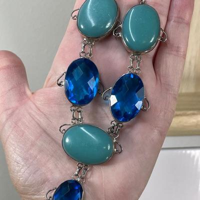 Silver Necklace with Aqua/Blue stones