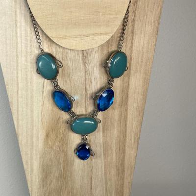 Silver Necklace with Aqua/Blue stones