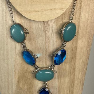 Silver Necklace with Aqua/Blue stones