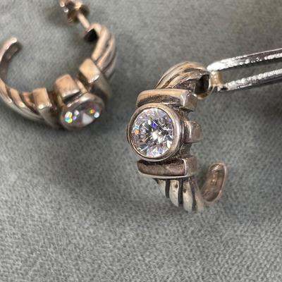 Sterling Silver and CZ half hoops