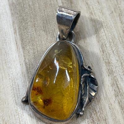 Beautiful Amber Sterling Silver Pendant