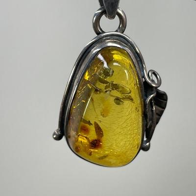 Beautiful Amber Sterling Silver Pendant