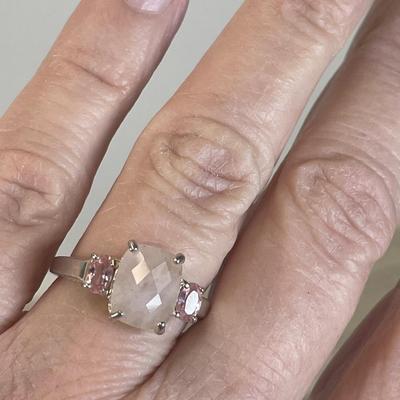 Pink Quartz and CZ Sterling silver Ring 8