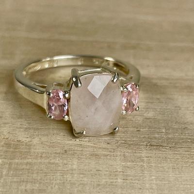 Pink Quartz and CZ Sterling silver Ring 8