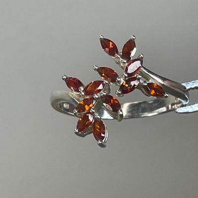 Orange stones bypass Sterling silver Ring 10
