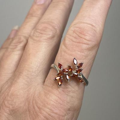 Orange stones bypass Sterling silver Ring 10