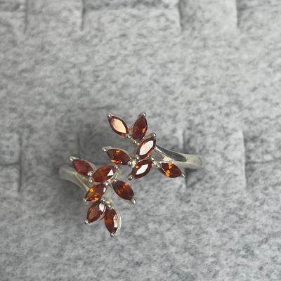 Orange stones bypass Sterling silver Ring 10