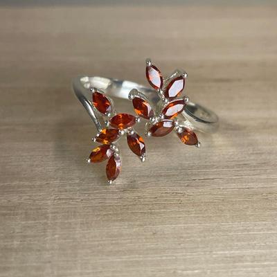 Orange stones bypass Sterling silver Ring 10