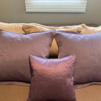 3 THROW AND 3 KING SHAMS W/PILLOW AND 2 KING SIZE BED PILLOWS