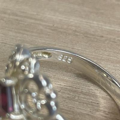 Red stone Sterling silver filagree Ring 8
