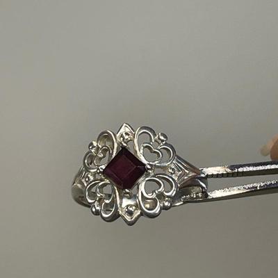 Red stone Sterling silver filagree Ring 8