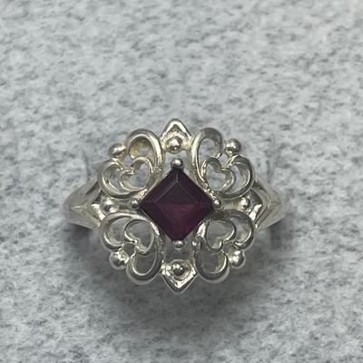 Red stone Sterling silver filagree Ring 8