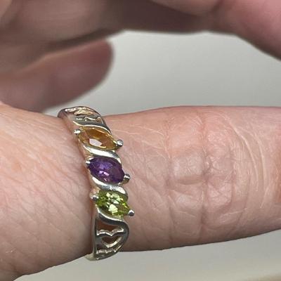 Citrine Amethyst Peridot Sterling silver ring 10