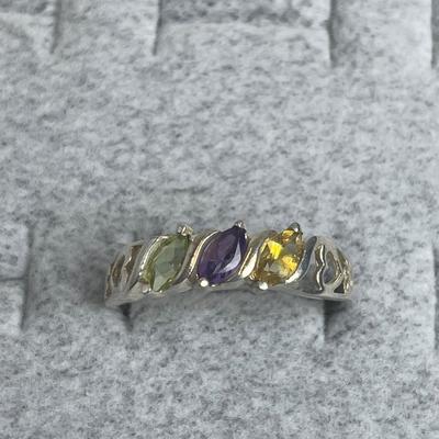 Citrine Amethyst Peridot Sterling silver ring 10