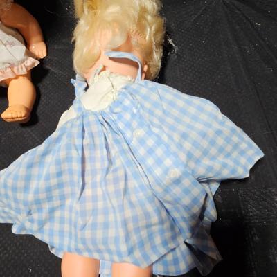 Vintage baby dolls - Super sized Barbie - and two baby dolls with raggedy Ann bag