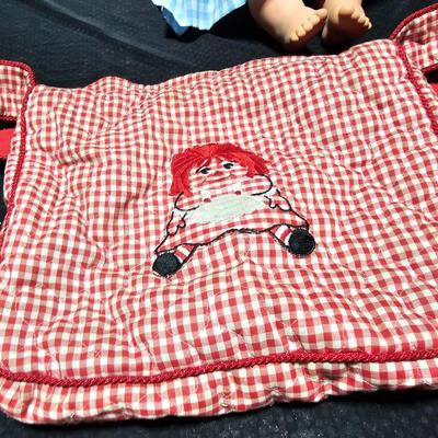 Vintage baby dolls - Super sized Barbie - and two baby dolls with raggedy Ann bag