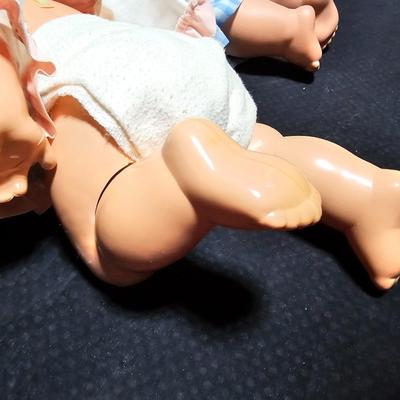 Vintage baby dolls - Super sized Barbie - and two baby dolls with raggedy Ann bag