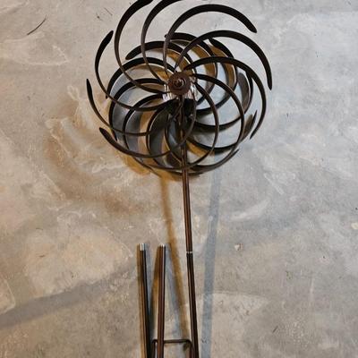 7 ft. Tall Windmill Ornamental Wind Wheel with solar ball in center - Yard art whirly gig!