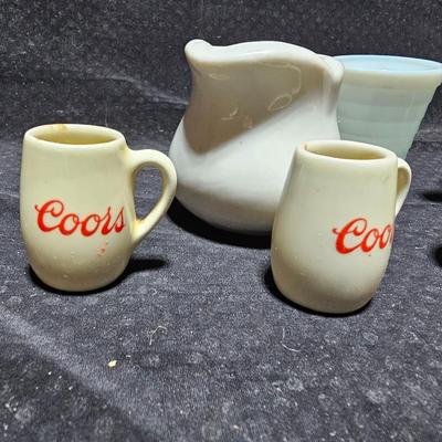 Six Vintage Coors - Coors pottery - Miniature mugs and other vintage miniature dishes