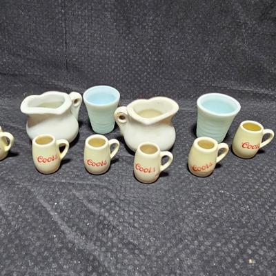Six Vintage Coors - Coors pottery - Miniature mugs and other vintage miniature dishes
