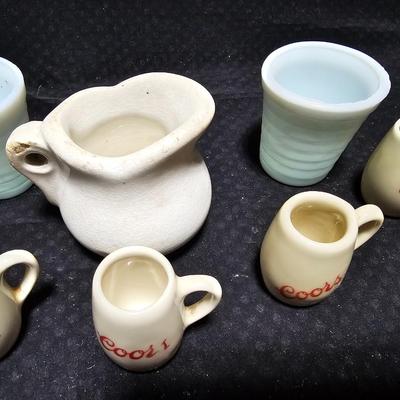 Six Vintage Coors - Coors pottery - Miniature mugs and other vintage miniature dishes
