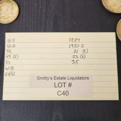 20 Silver coin Lot 13 Silver Halves, 7 Sliver Dollars