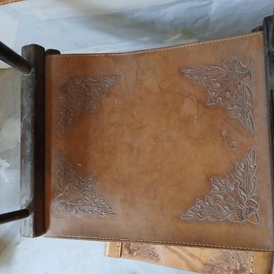 Antique / vintage leather tooled director's chair with extra leather pieces