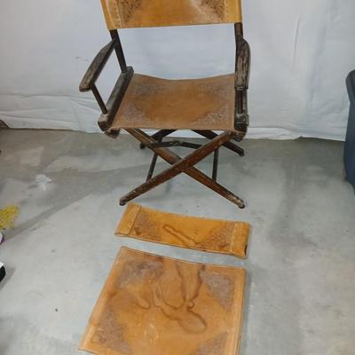 Antique / vintage leather tooled director's chair with extra leather pieces