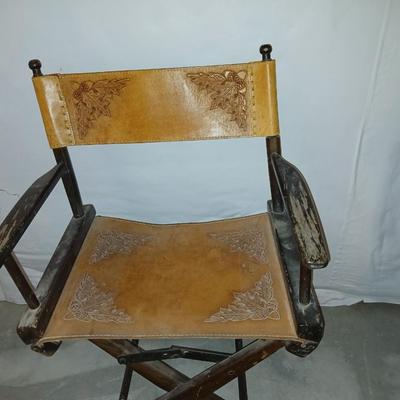 Antique / vintage leather tooled director's chair with extra leather pieces