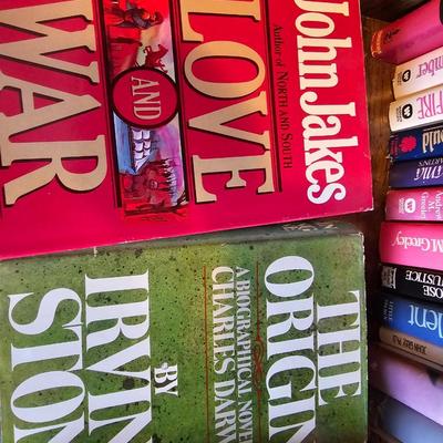 Shelves of books - mostly vintage hardbacks with Dust Jackets