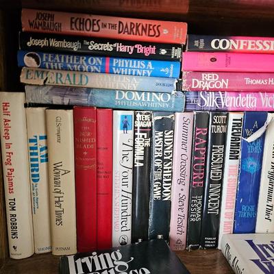 Shelves of books - vintage hardcovers - shelf of paperbacks - Autographed Reeves Broncos book!