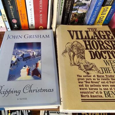 Shelves of books - vintage hardcovers - shelf of paperbacks - Autographed Reeves Broncos book!