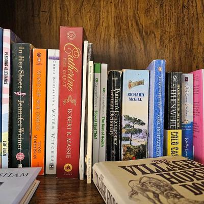 Shelves of books - vintage hardcovers - shelf of paperbacks - Autographed Reeves Broncos book!