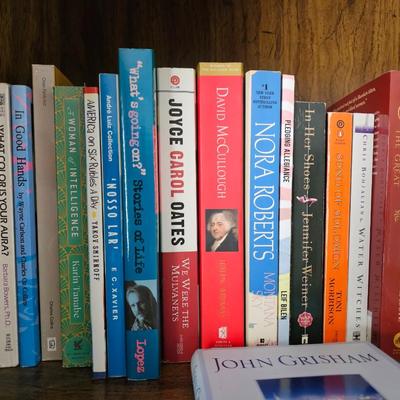 Shelves of books - vintage hardcovers - shelf of paperbacks - Autographed Reeves Broncos book!
