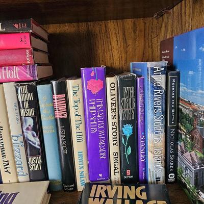Shelves of books - vintage hardcovers - shelf of paperbacks - Autographed Reeves Broncos book!