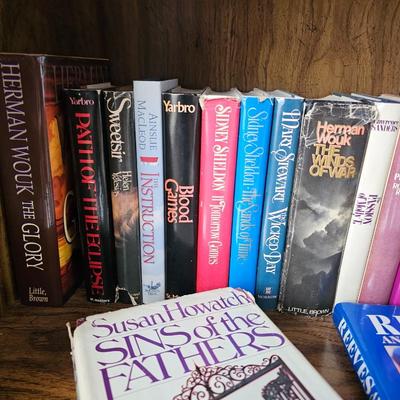 Shelves of books - vintage hardcovers - shelf of paperbacks - Autographed Reeves Broncos book!