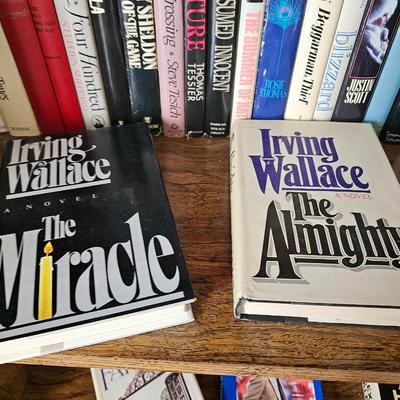 Shelves of books - vintage hardcovers - shelf of paperbacks - Autographed Reeves Broncos book!